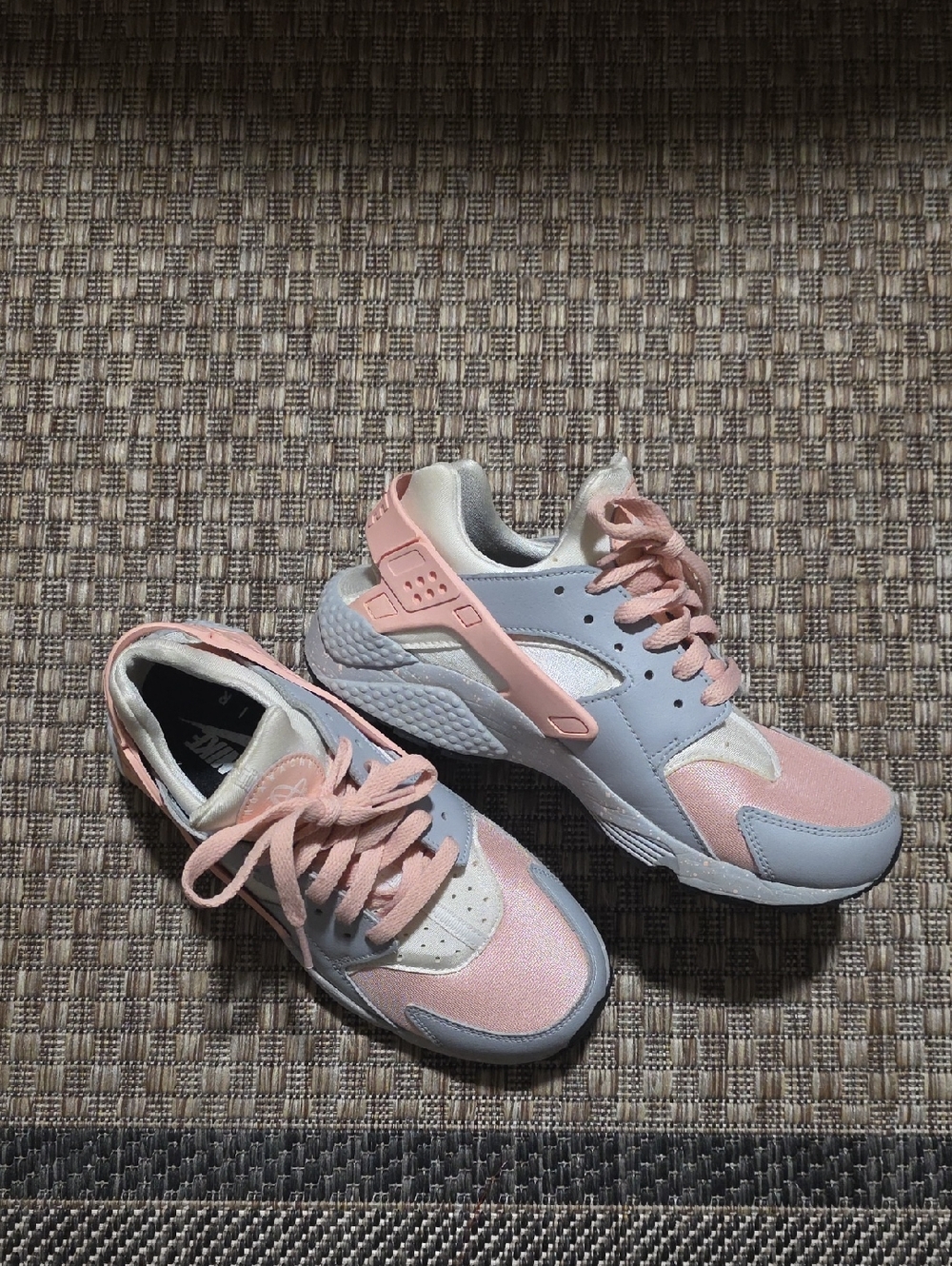 Custom Nike Women’s Pink and Light Gray Huarache Running Sneakers